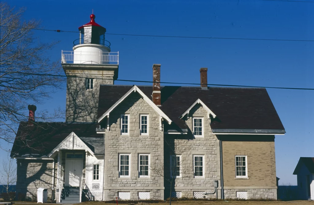 Lighthouse on Lake Ontario NY. Kodak Elite Chrome EB 100 slide film. Photographed in 1995, and scanned in 2022.