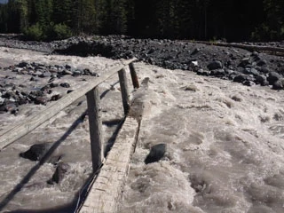 Washed out foot bridge over the White River